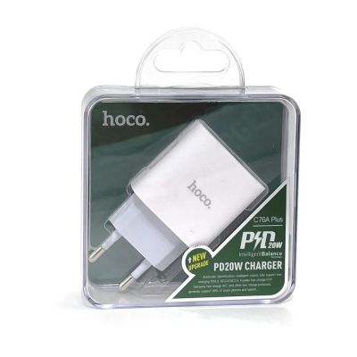 Сетевой адаптер Hoco C76A Plus Speed USB Type-C, 20W, белый ― cena-optom.ru - Всё по одной цене
